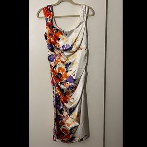 Floral Multicolored Fitted Lined Polyester Sleeveless Dress with Ruching on Back